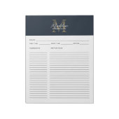 Script Navy Blue Metallic Gold Monogram Recipe ノートパッド (回転)