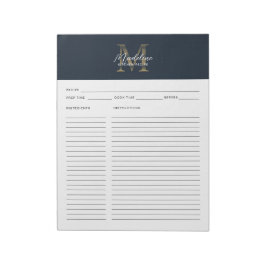 Script Navy Blue Metallic Gold Monogram Recipe ノートパッド