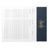 Script Navy Blue Metallic Gold Monogram Recipe ノートパッド (正面)