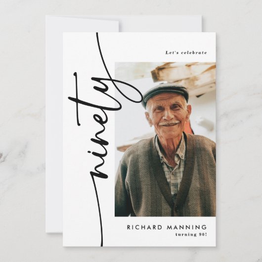 Script Ninety 4 Photo Collage 90th Birthday 招待状 (正面)