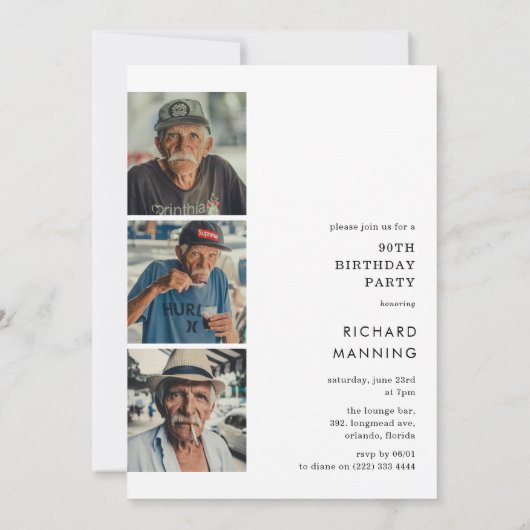 Script Ninety 4 Photo Collage 90th Birthday 招待状 (裏面)