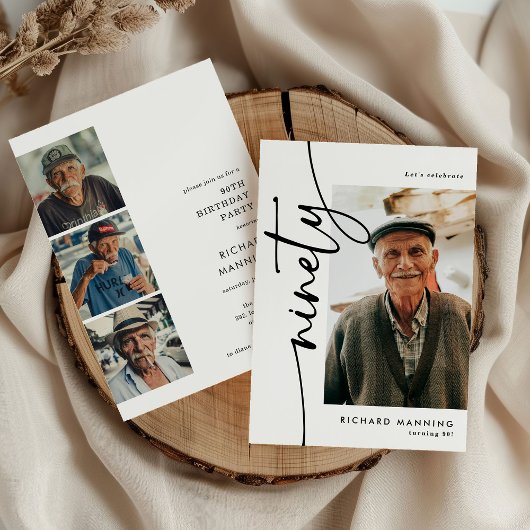 Script Ninety 4 Photo Collage 90th Birthday 招待状