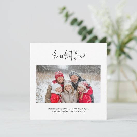 Script Ohモダン Whatおもしろいクリスマスファミリーフォト シーズンカード (スタンド正面)