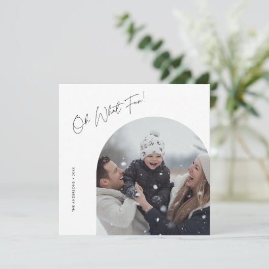 Script Oh Whatおもしろいクリスマスファミリーアーチ写真 シーズンカード (スタンド正面)