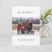 Script Oh Whatおもしろいクリスマスファミリーフォトブルー シーズンカード (スタンド正面)