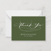 Script Olive Green Wedding Budget Thank You ノートカード (正面)