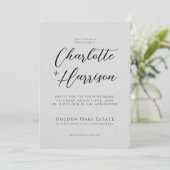 Script Photoの結婚エンボスLinenテクスチャ 招待状 (スタンド正面)