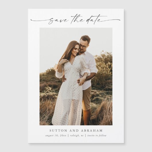 Script Photo ミニマル Wedding Save the Date Magnet (正面)