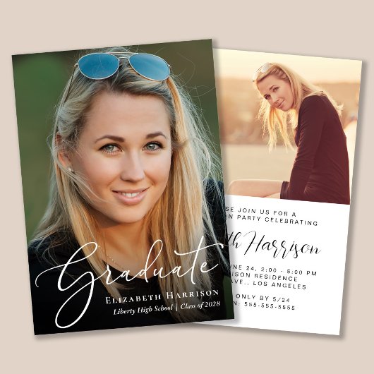 Script Photo Graduation Partyエレガント招待状 招待状