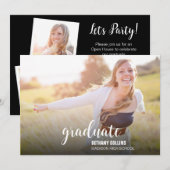 Script Photo Graduation Partyモダン招待状 招待状 (正面/裏面)
