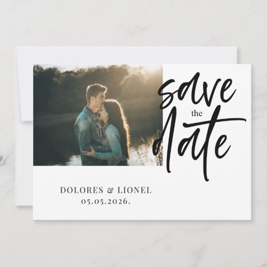 Script Photo Minimalist日付の保存招待状 招待状 (正面)