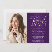 Script Purple金ゴールド写真卒業のお知らせ 招待状 (正面)