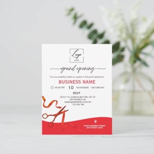 Script Red Ribbon Cutting Grand Opening Invitation 招待状 (スタンド正面)