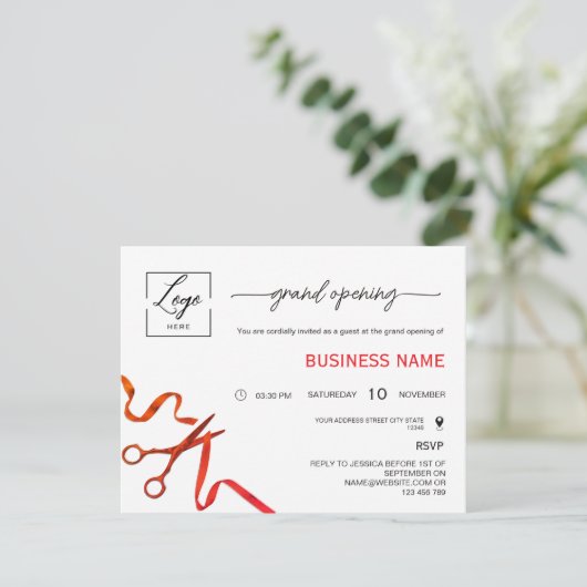 Script Red Ribbon Cutting Grand Opening Invitation 招待状 (スタンド正面)