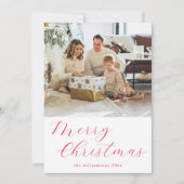 Script Red Simple Merry Christmas Photo Letter シーズンカード (正面)