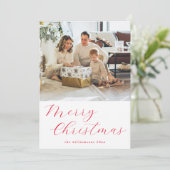 Script Red Simple Merry Christmas Photo Letter シーズンカード (スタンド正面)
