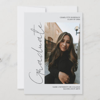 Script retro gray graduate photo graduation 招待状