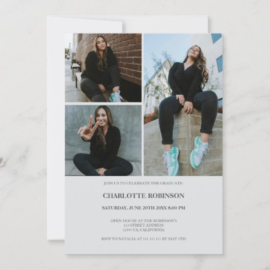 Script retro gray graduate photo graduation 招待状 (裏面)