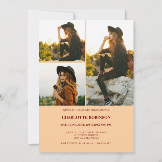 Script retro Light Peach graduate photo graduation 招待状 (裏面)