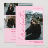 Script retro neon pink graduate photo graduation 招待状 (正面/裏面)