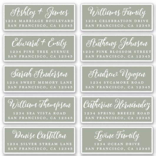 Script Sage Green Wedding Guest Address Labels シール (正面)