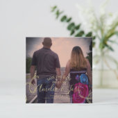 Script Save the Date Photo フェイク Swirl Black金ゴールド カード (スタンド正面)