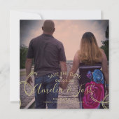 Script Save the Date Photo フェイク Swirl Black金ゴールド カード (正面)