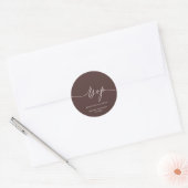 Script Signature Elegant Wedding Chocolate Brown ラウンドシール (封筒)