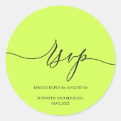 Script Signature Elegant Wedding RSVP Cyber Lime ラウンドシール (正面)
