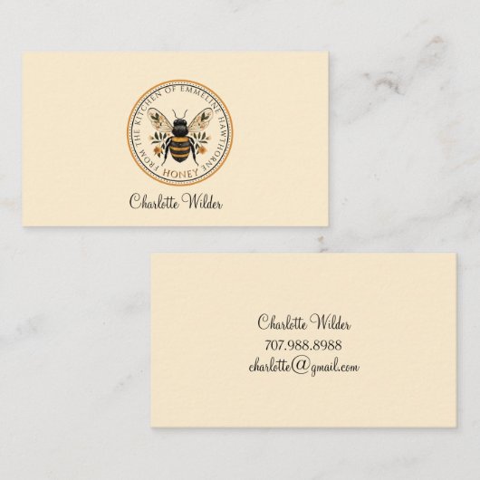 Script Signature Personalized Bee Floral  コーリングカード (正面/裏面)