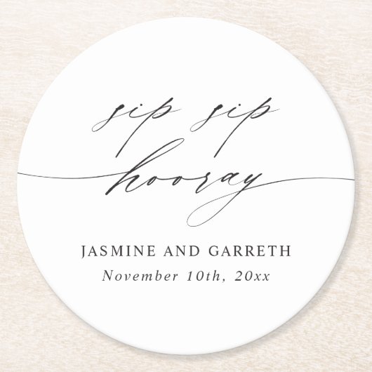 Script Sip Sip Hooray Wedding Paper Coaster Card ラウンドペーパーコースター (正面)
