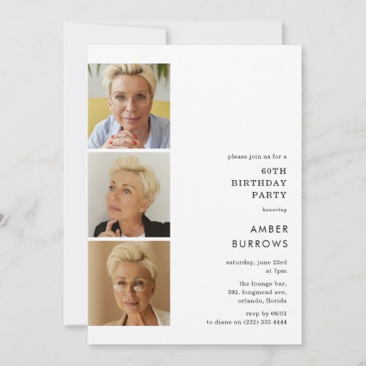Script Sixty 4 Photo Collage 60th Birthday 招待状 (裏面)