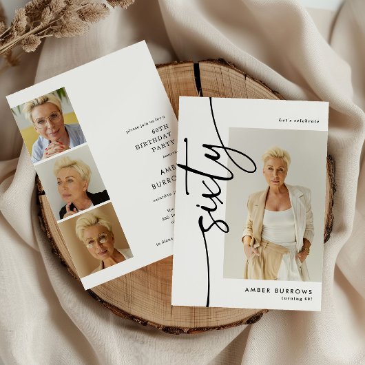 Script Sixty 4 Photo Collage 60th Birthday 招待状