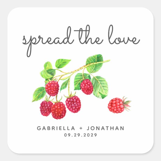 Script Spread The Love Raspberry Jam Favor Sticker スクエアシール (正面)