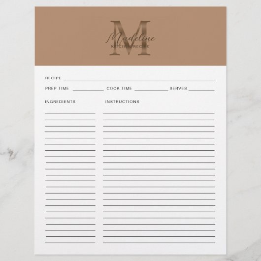 Script Taupe Metallic Gold Monogram Recipe (正面)