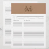 Script Taupe Metallic Gold Monogram Recipe (正面/裏面)