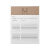 Script Taupe Metallic Gold Monogram Recipe ノートパッド (回転)