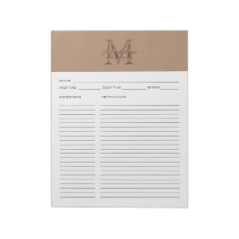 Script Taupe Metallic Gold Monogram Recipe ノートパッド