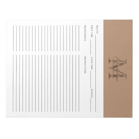 Script Taupe Metallic Gold Monogram Recipe ノートパッド (正面)