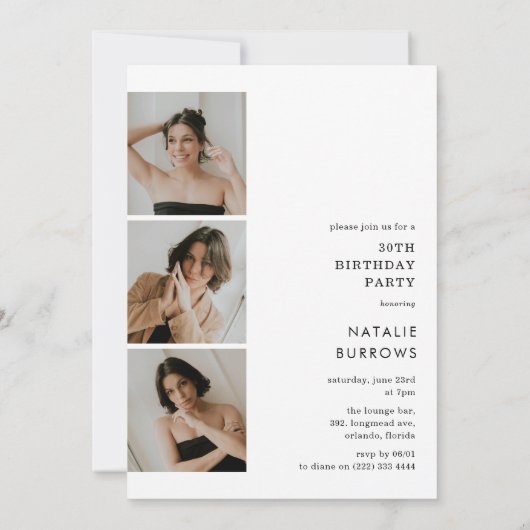 Script Thirty 4 Photo Collage 30th Birthday 招待状 (裏面)