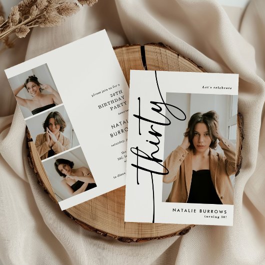 Script Thirty 4 Photo Collage 30th Birthday 招待状