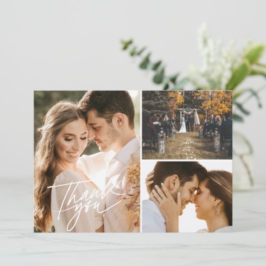 Script Three Photo Collage'結婚s Thank You カード (スタンド正面)