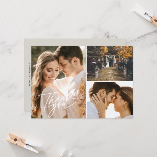 Script Three Photo Collage'結婚s Thank You カード (正面/裏面インサイチュ)