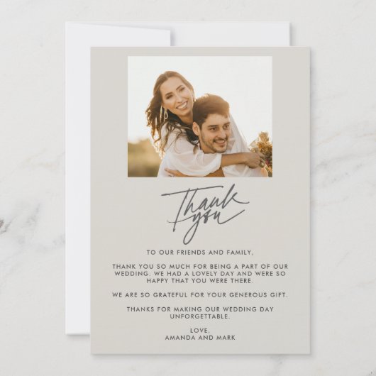 Script Three Photo Collage'結婚s Thank You カード (裏面)