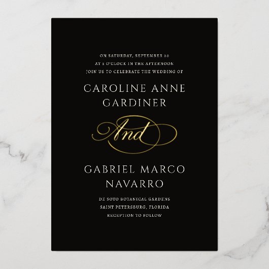 Script Typography Contemporary Wedding 箔招待状 (正面)