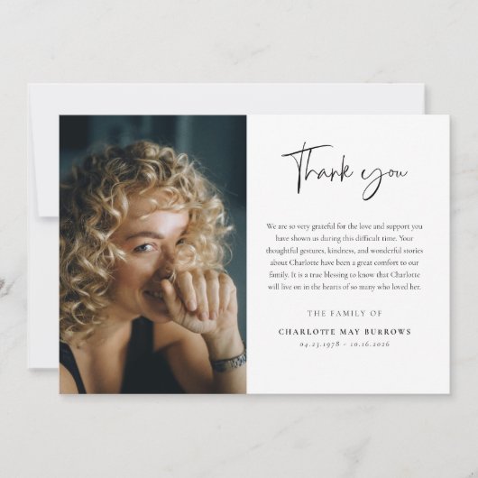 Script Typography Custom Photo & Message Sympathy サンキューカード (正面)