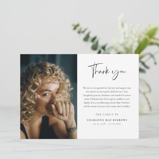 Script Typography Custom Photo & Message Sympathy サンキューカード (スタンド正面)