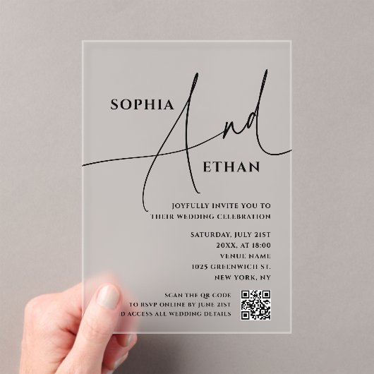 Script Typography Minimalist QR Code Wedding アクリル招待状 (インサイチュ (ポータブル))