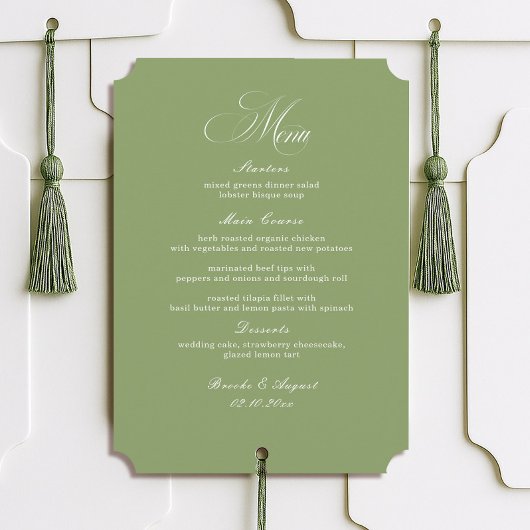 Script Typography Sage Green Wedding Menu Card 招待状