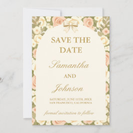 Script Vintage Ivory Wedding Save the Date Card セーブザデート